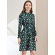 thumbnail image 2 of Vestido Floral De Una Línea De Manga Larga Con Columpio Hasta La Rodilla Y Cuello Simulado Para Mujer Verde oscuro M, 2 of 6