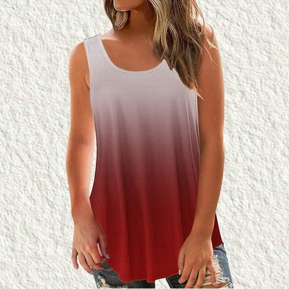 Womens Tank Tops Clearance under $5 Solid Round-Neck Sleeveless Loose Pullover T-shirt