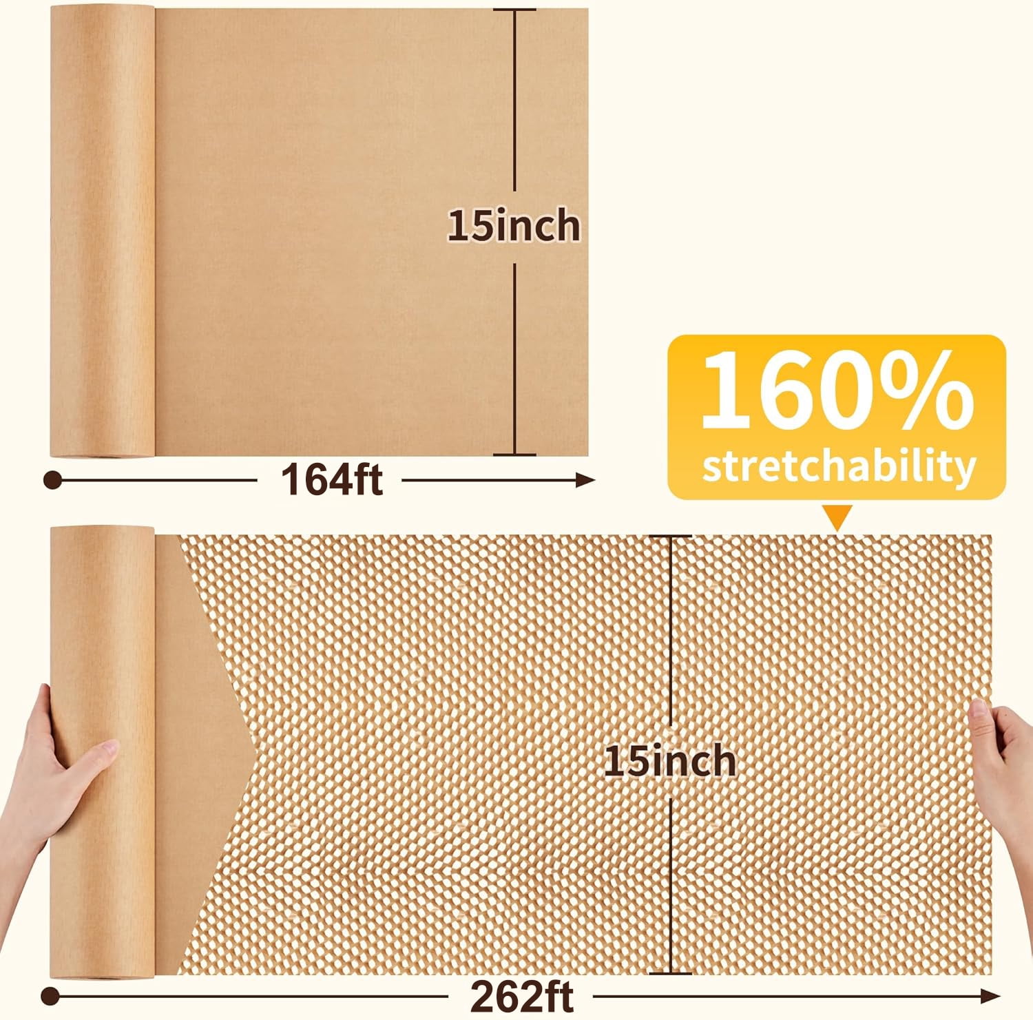 Honeycomb Packing Paper, 15"x 164' Bubble Packing Wrap for Packing Shipping Moving Bubble Packing Paper Wrapping Roll Recyclable Moving Supplies With 20 Fragile Sticker Labels