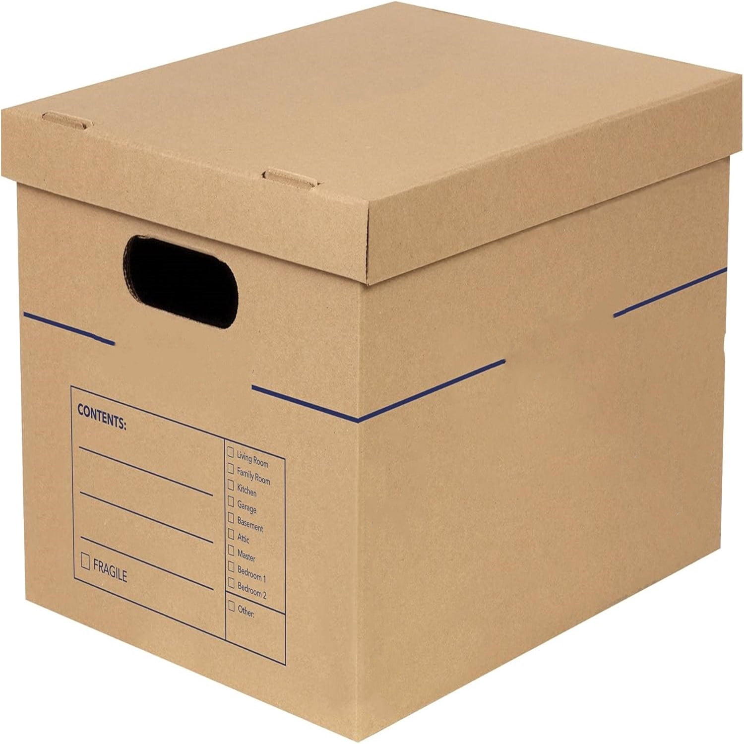 Medium Classic Moving Box 10 Pack, Reinforced Handles, Tape-Free Assembly, Box with Lid, 19-in x 14.5-in x 15.5-in