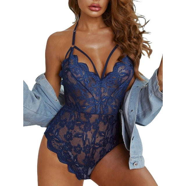 VISgogo Body sexy para mujer, peluches sin mangas con cuello en V profundo de color sólido, azul marino/negro/rojo VISgogo moda