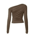 thumbnail image 7 of larppty Womens Off Shoulder Tops Long Sleeve Going Out Basic Shirts Cute Y2K Fall Trendy Fashion 2025 (Brown, XL), 7 of 7