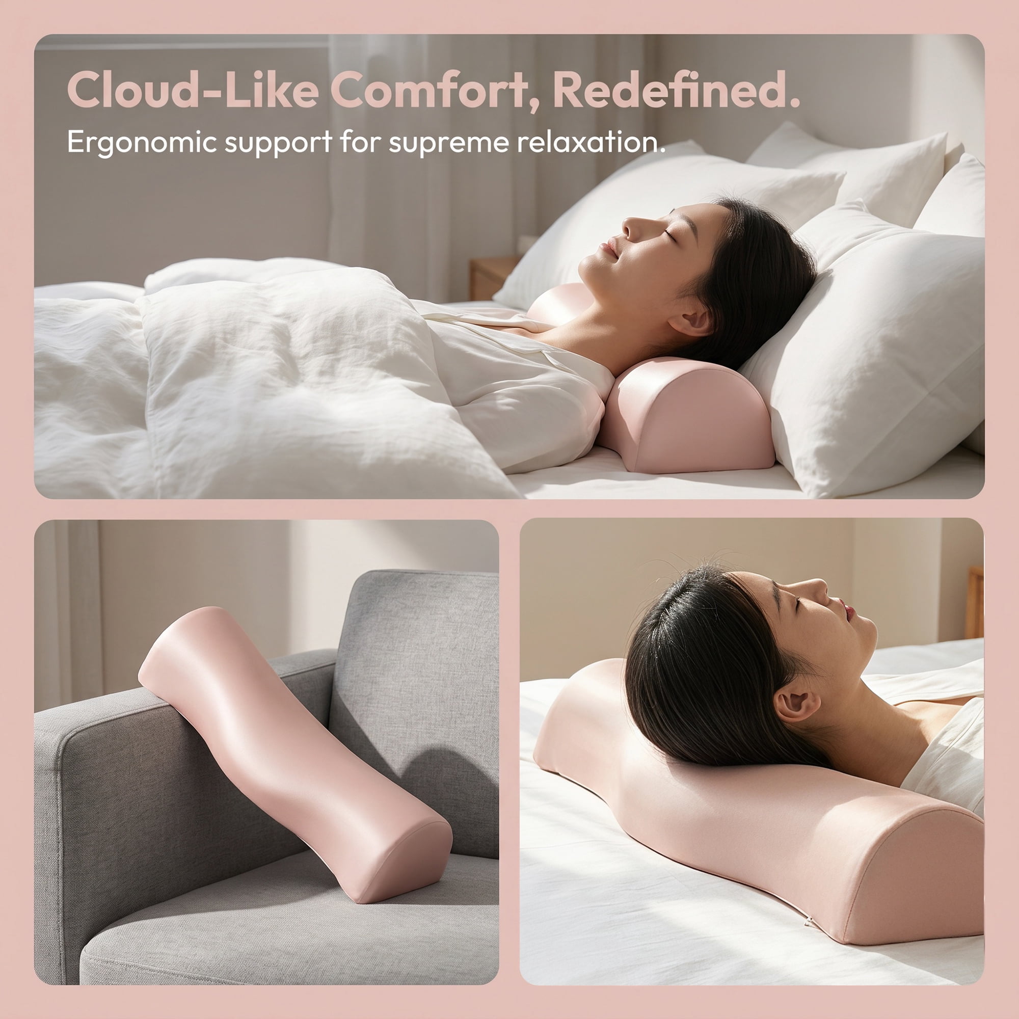 Unique Bargains Neck Pillow Sponge Cervical Support for Sleeping Pink B 19.7"x5.9"x3.9"
