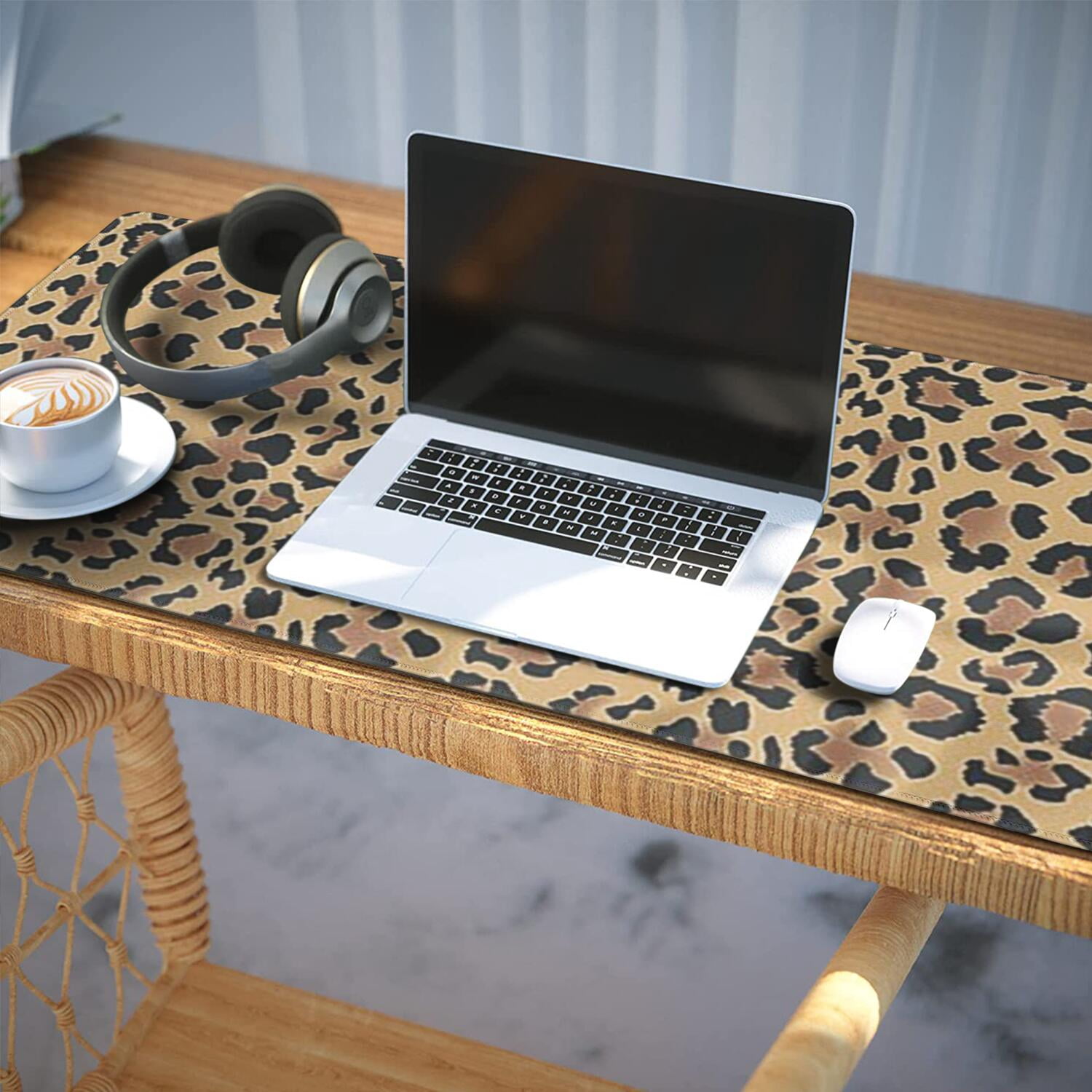 Long Mouse Pads for Desk,Brown and Black Leopard Print Desk Mats on Top Of Desks, Desk Mouse Pad Extra Large with 3mm Non-Slip Base and Stitched Edge for Gaming,Office,Work,Home 35.4"x15.7"