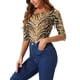thumbnail image 4 of Camiseta básica de ajuste slim con cuello redondo y mangas de codo para mujer INSPIRE CHIC, camiseta casual impresa S color albaricoque-tigre, 4 of 6