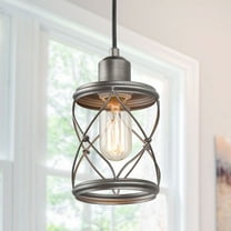 LNC 1-Light Brushed Gray Drum Cage Mini Pendant for Kitchen Island or Dining