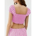thumbnail image 6 of Biezeib Women Summer Shorts Outfits Plaid Sweetheart Neckline Knotted Short Sleeve Crop Tops Shorts 2 Pieces Clothes Set, 6 of 6