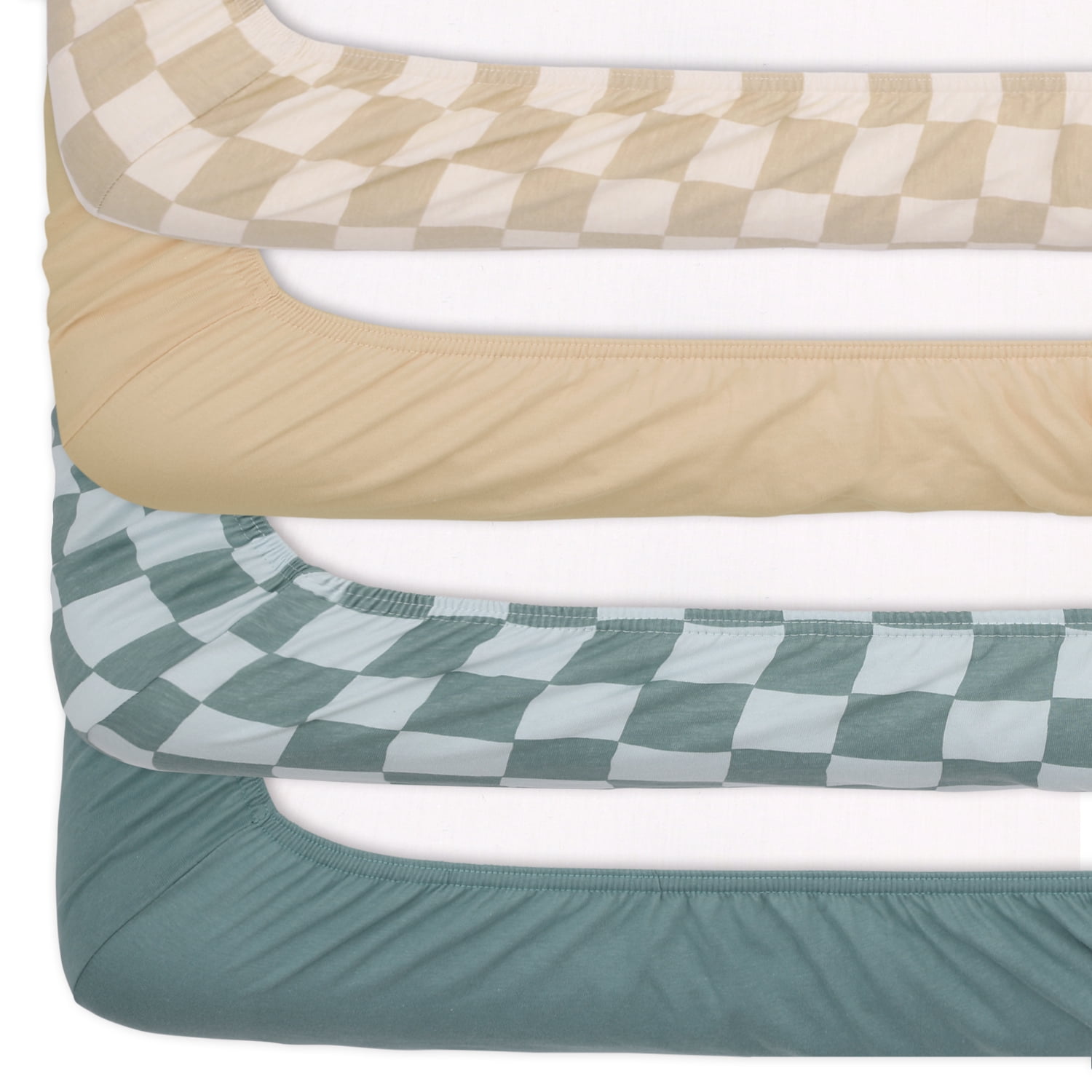 The Peanutshell Cheerful Check Organic Cotton Jersey 4 Pack Fitted Crib Sheets