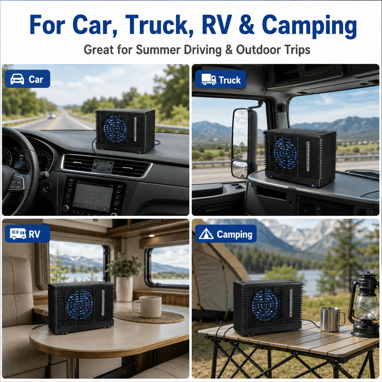 Portable Car Air Conditioner Fan 12V Evaporative Cooler Mini Conditioner For Car Truck Rv Camping Low Noise 2 Wind Levels 7.9X3.7X5.9In