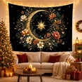 thumbnail image 3 of Golden Crescent Moon and Sun in a Floral Wreath, Dreamy Celestial for Night Sky Enthusiasts, Botanical Wall Art, Birthday Gift, Tapestry Wall Hanging for Bedroom and Living Room, 3 of 7