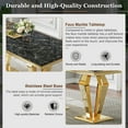 thumbnail image 7 of 70" Rectangular Faux Marble Dining Table, Diamond-Design Stainless Steel Pedestal and Marble-Style Top, for Dining Room or Office, 7 of 7