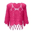 thumbnail image 5 of FASHOFT Beach Cover Ups for Women Hollow Out Knit Crew Neck Swimsuit Cover Up Shirt Bathing Suit Crochet Top Hot Pink One Size, 5 of 5