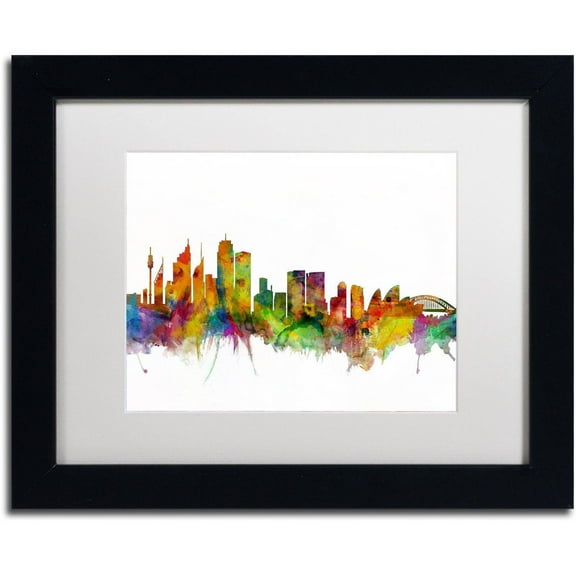 Trademark Fine Art "Sydney Australia Skyline IV" Canvas Art by Michael Tompsett White Matte, Black Frame
