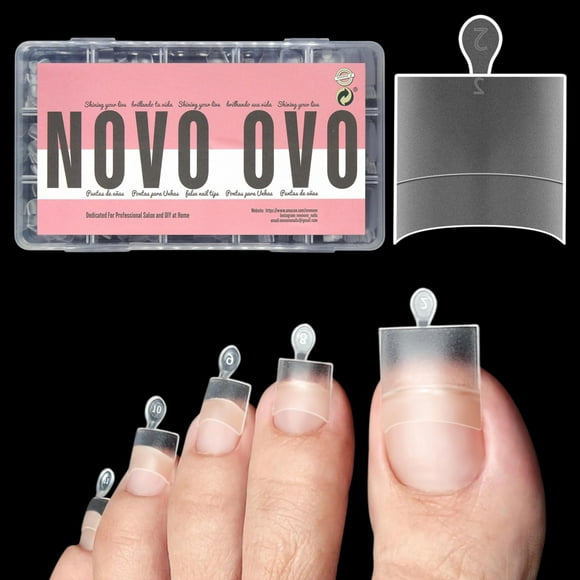 NOVO OVO Puntas de uñas postizas cuadradas afiladas, media cubierta, extensión de uñas de gel suave, prefilada, transparente, doble mate, curva C para pedicura, acrílico, prensa para salón, dedos larg