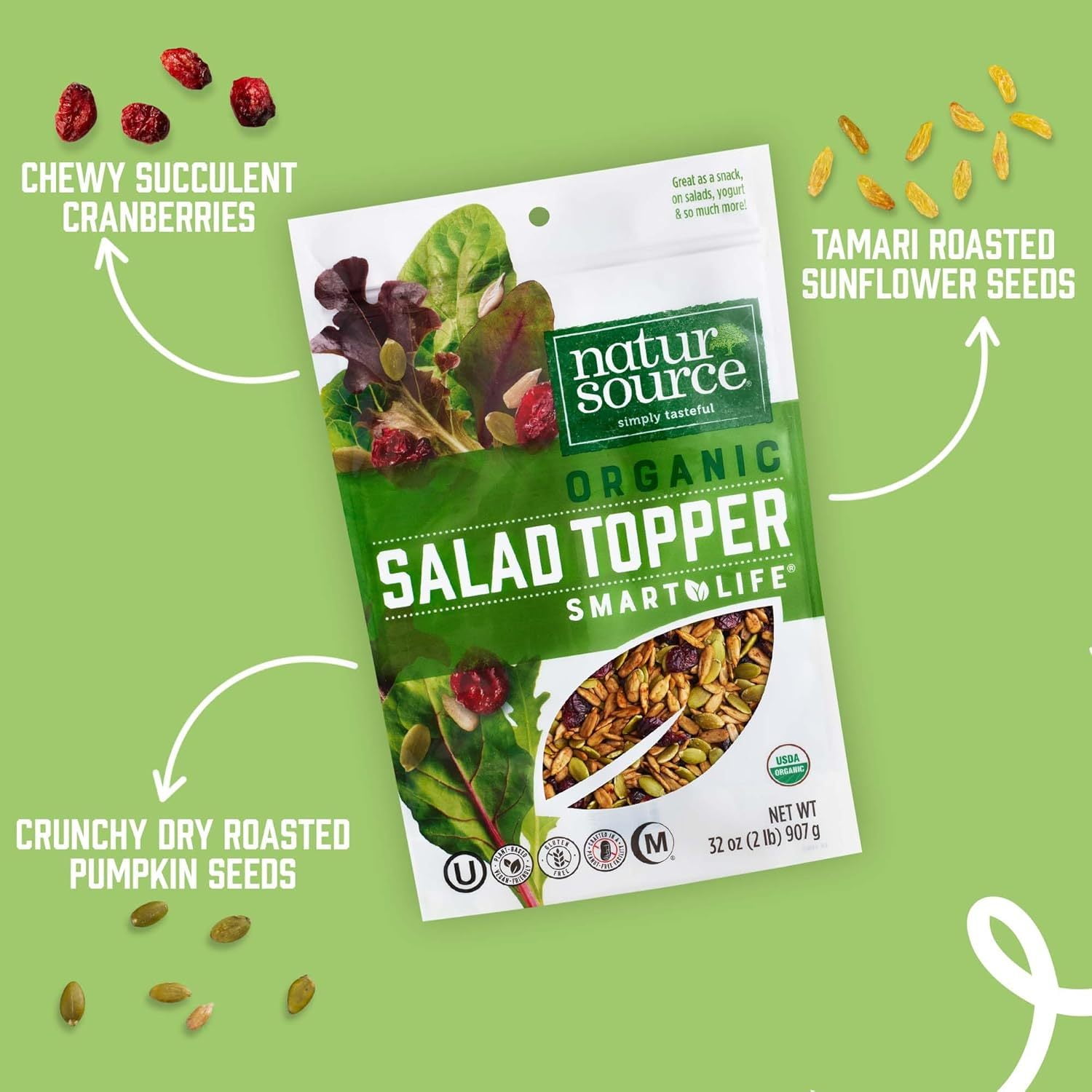 Organic Salad Topper - Salad Toppings, Salad Mix, Salad Toppers Seeds and Cranberries, Crunchy, Mixed Seeds for Salad, Oatmeal or Yogurt, Natural, Gluten Free, Organic - 32 Oz (2 Lb)
