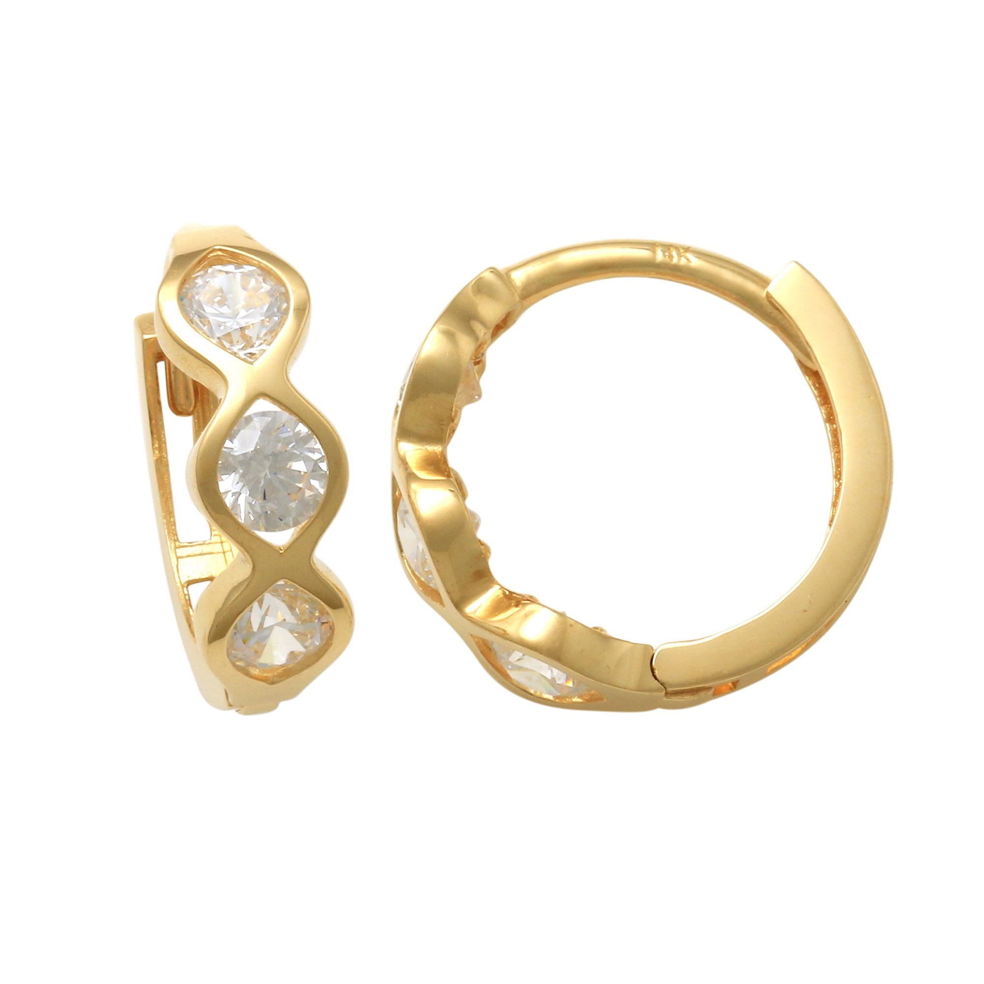 9ct Yellow Gold 8mm Diameter Channel Set Cz  Hinged Cartilage Hoop Earring