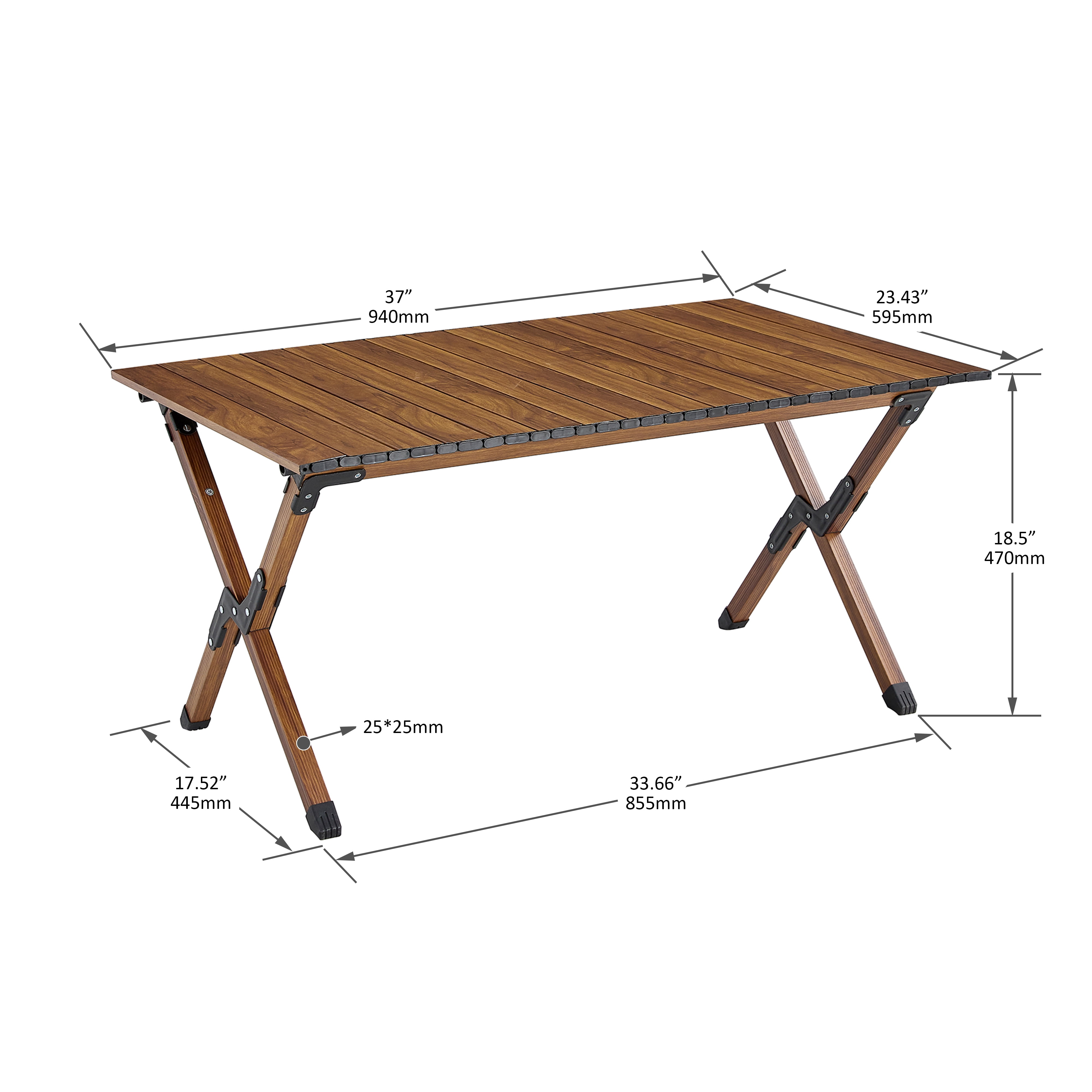 Folding Outdoor Table Lightweight Aluminum RollUp Rectangular Table Brown for Indoor Outdoor Camping Picnics Beach Backyard BBQ Party Patio
