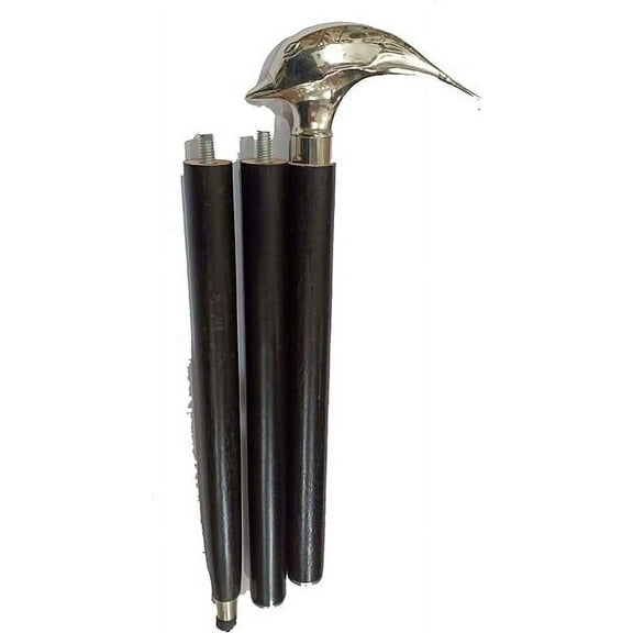 Nautical Vintage Style Dollphin Handle Black Wooden Walking Cane Stick Rustic Vintage Home Decor Gifts