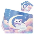 thumbnail image 4 of Square Leather Placemat Set One SizeX2 Heat-Resistant Washable Kitchen Table Decorations Cute Cat with Purple Bows, 4 of 8