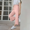 thumbnail image 4 of Cethrio Cotton Linen Pants for Girls, Ruffled Casual Summer Elastic Waist Wide Leg Pants Pink Size 11-12T, 4 of 8