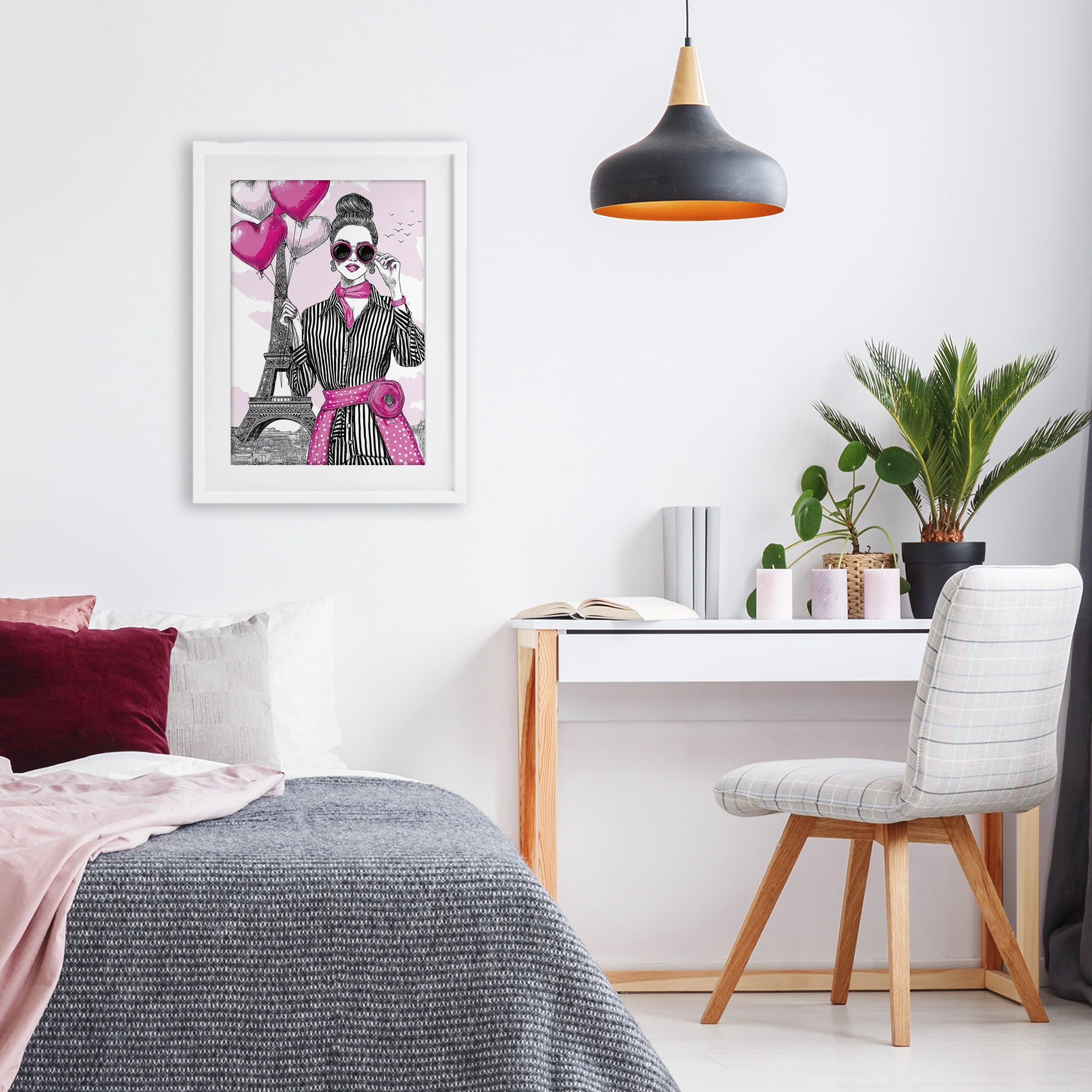 Stupell Industries Parisian Chic Woman with Balloons White Framed Print Under Glass, design by Jess Stempel