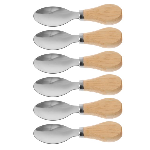6pcs Stainless Steel Butter Spoon Cheese Spoon Kitchen Tool with Wooden Handle