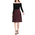 thumbnail image 3 of INSPIRE CHIC Women's Striped Skirt Elastic High Waist Button Front A-Line Midi Skirt XS Red Black, 3 of 8