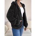 thumbnail image 4 of Women Fuzzy Fleece Jacket Zip Up Oversized Winter Warm Sweatshirt Hoodies Black XXL, 4 of 9