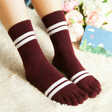 

ERTUTUYI Women Print Multicolor Toe Socks Five Finger Socks Warmer Wool Funny Socks Red