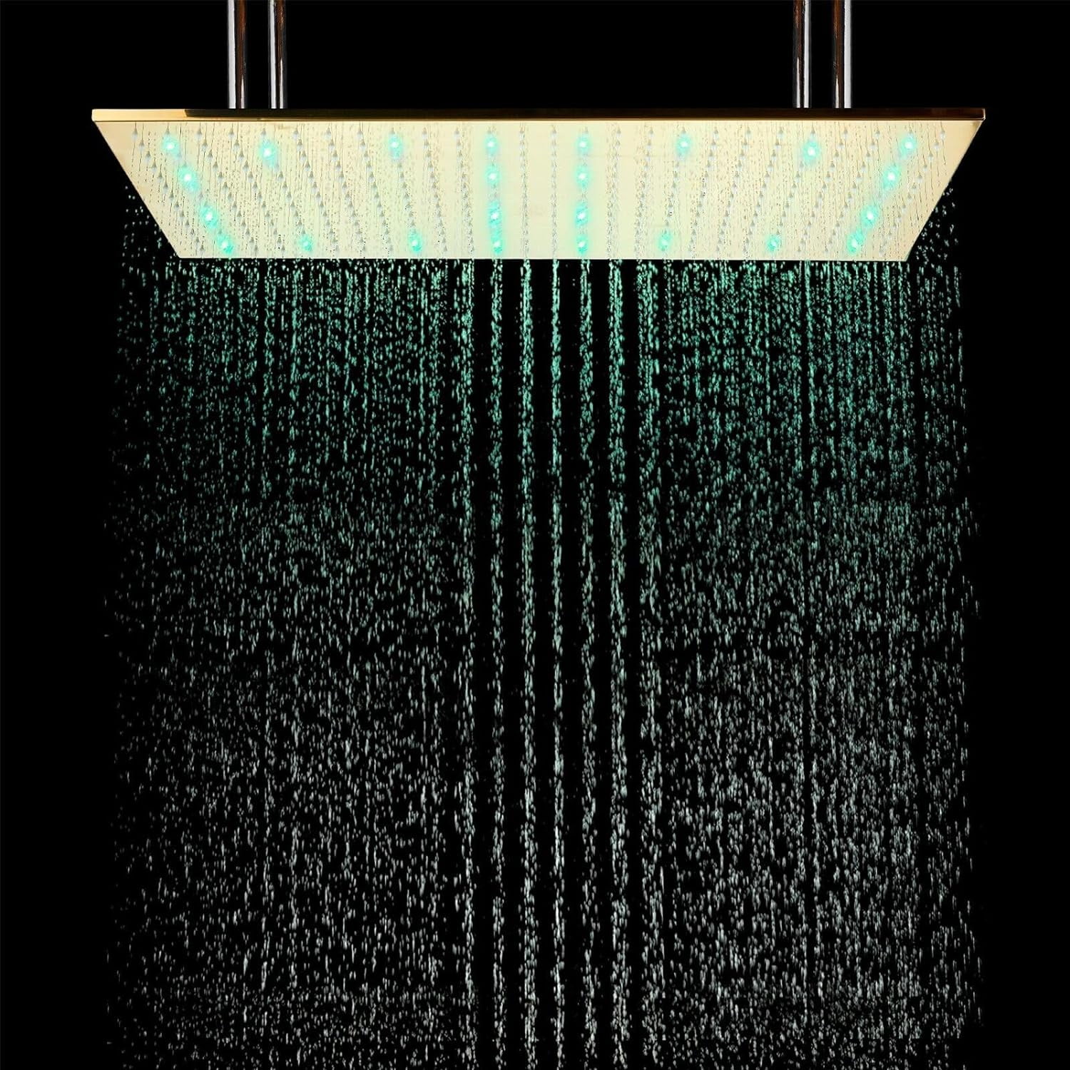 Brushed Gold 16X32" LED Rain Shower Head Large Rainfall Shower Head Ceiling Mounted Rectangle Embedded Type