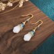 thumbnail image 3 of Pendientes retro de estilo chino Brillar con flores de magnolia y jade sintético, 3 of 5