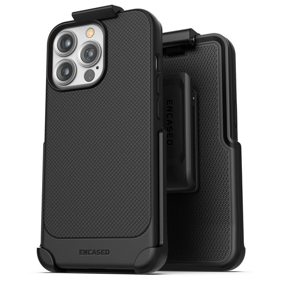 Encased Thin Armor Designed for iPhone 13 Pro Max Belt Clip Case, Slim Grip Phone Cover with Holster - Black