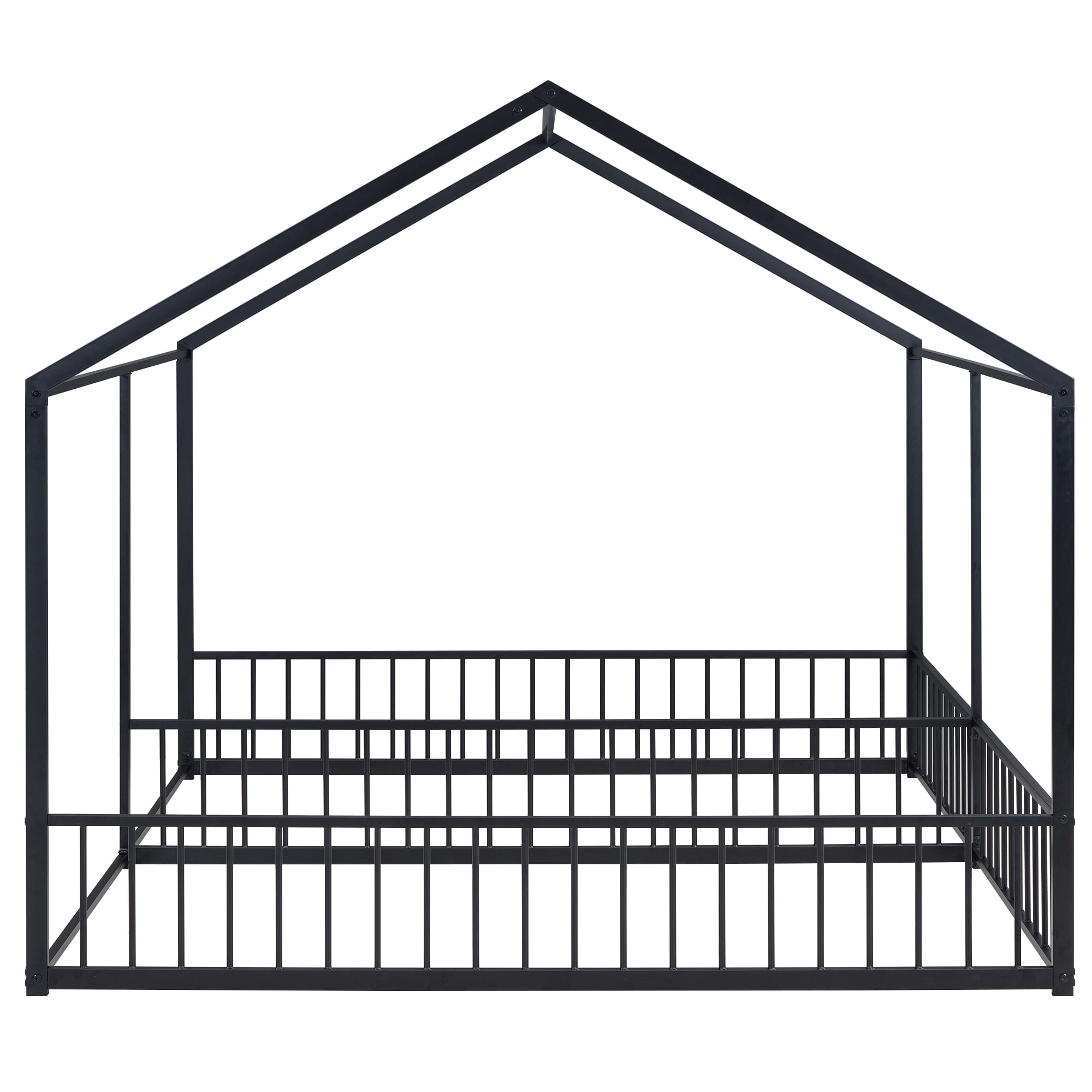 Euroco Metal Twin Size House Canopy Bed, 2-in-1 Beds for Kids Room, Black