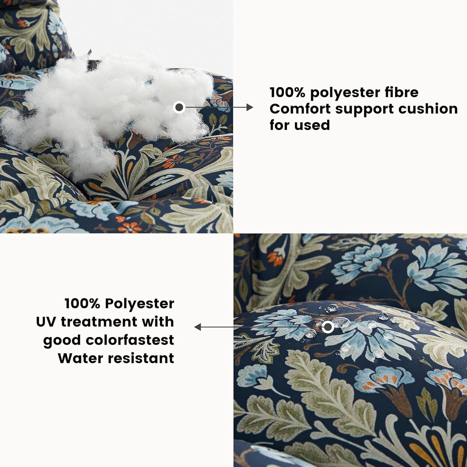 Outdoor Loveseat Cushions,5 Piece Wicker Chair Cushions Set,Tufted Cushons for Wicker Bench Patio Furniture,Floral