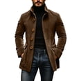thumbnail image 4 of Ecqkame Men's Lapel Single Breasted Coats Long Sleeve Pocket Solid Color Coat Daily Casual Business Outerwear Brown L, 4 of 5