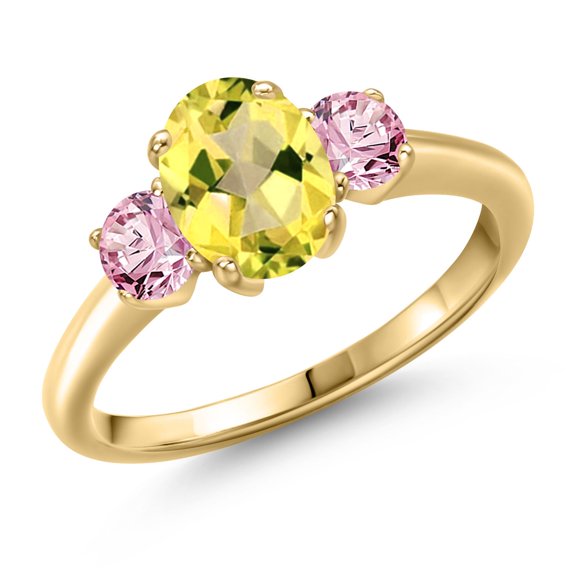 Gem Stone King 2.06 Ct Canary Mystic Topaz Pink Lab Grown Diamond 18K Yellow Gold Plated Silver Ring