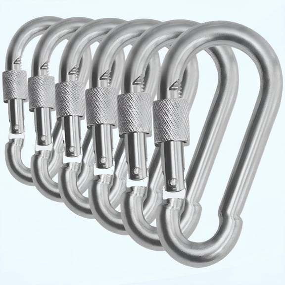 ZHZFKQ Black & Silver Heavy Duty Bushcraft Locking Thumb Screw Closure Zinc-Galvanized Steel Carabiner Spring Snap Clip Link Hooks 200-400Lb Load. Carabiner Heavy Duty 12 Packs