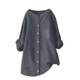 thumbnail image 4 of Weiqiqre Spring+Tops+for+Women Casual Long Sleeve Button Down V Neck Denim Shaket Shirts Loose Blouse Top, 4 of 8