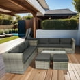 thumbnail image 5 of 8 Piece Patio Sectional Wicker Rattan Outdoor Furniture Sofa Set with One Storage Box Under Seat and Cushion Box Grey wicker + Black Cushion + Clear Glass Top, 5 of 9