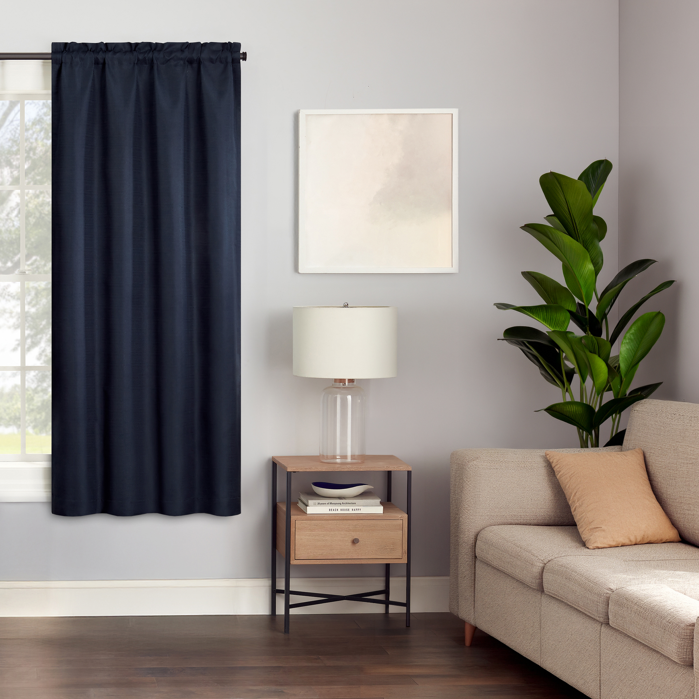 Eclipse Samara Solid Blackout Curtains, Single Curtain Panel, 63 Inch Long Blackout Curtains, 37" W x 63" L, Indigo