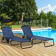 thumbnail image 4 of Demi Bonn Outdoor Folding Chaise Lounges Set of 2 with Canopy, Steel Frame, Side Pockets, Reclining Sun Chairs for Beach, Yard, Patio, Blue, 4 of 11