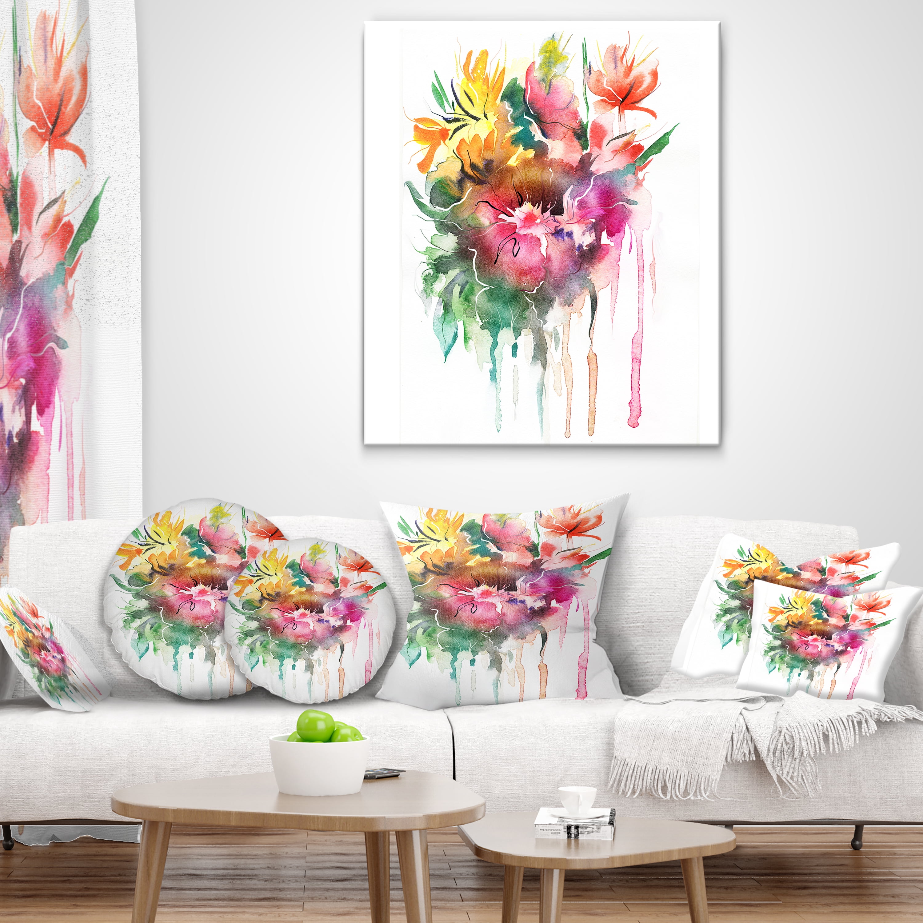 Designart Watercolor Floral Illustration - Floral Throw Pillow - 18x18