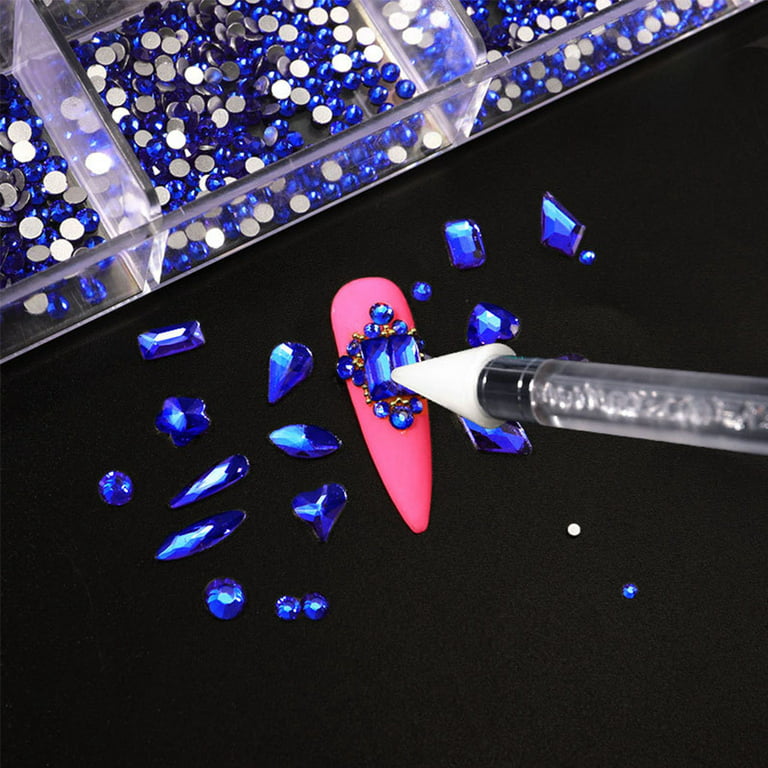 Professional Nail Crystal Kit, Multi Shapes Glass Crystal AB Rhinestones  for Nail Art Craft Mix Sizes Non Hotfix Flatback Nail Gems, Wax Pen for  Rhinestones, Acrylic Beads Storage Container 
