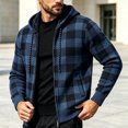 thumbnail image 2 of Ceisia Men Plaid Fleece Lined Hooded Jacket Buffalo Check Full Zip Drawstring Hood Side Pockets Warm Coat For Cold Weather Outdoor Casual Street Style Gift, 2 of 6