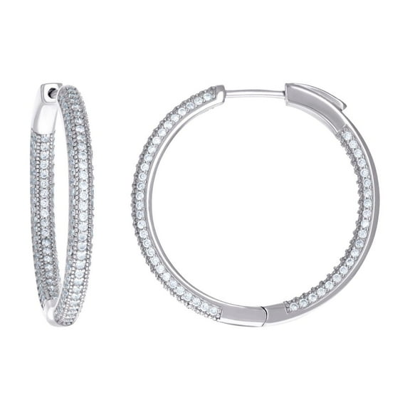 925 Sterling Silver Womens Cubic Zirconia Hoop Earrings 3mm X 30mm Hoop Earring for Women