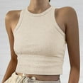 thumbnail image 2 of Gpoecd Camisoles à Col Rond pour Femmes Courtes Unies Sans Manches Blouse à Col Rond Camisole Ajustée pour Femmes Beige,P, 2 of 5
