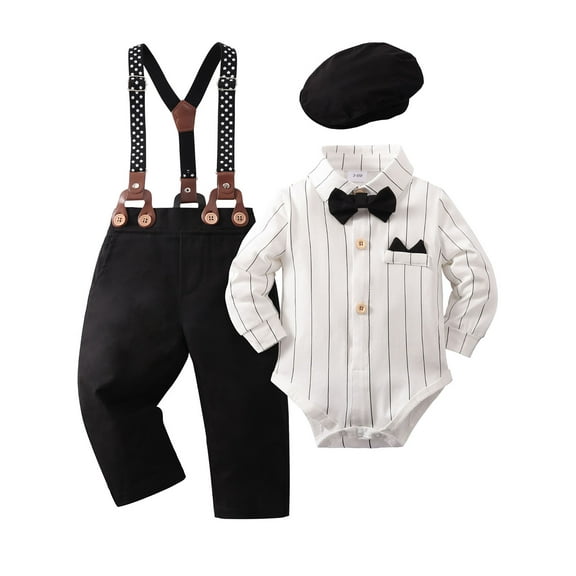WESIDOM Boys Formal Outfits 0-24M Toddler Infant Gentleman Cotton Fabric Jumpsuit Pants Hat 4pcs