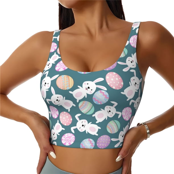 Balery Cute Rabbit Easter Sujetadores deportivos con espalda cruzada para mujer, acolchados, sin costuras, de alto impacto, ideales para yoga, gimnasio, entrenamiento y fitness.-Medium