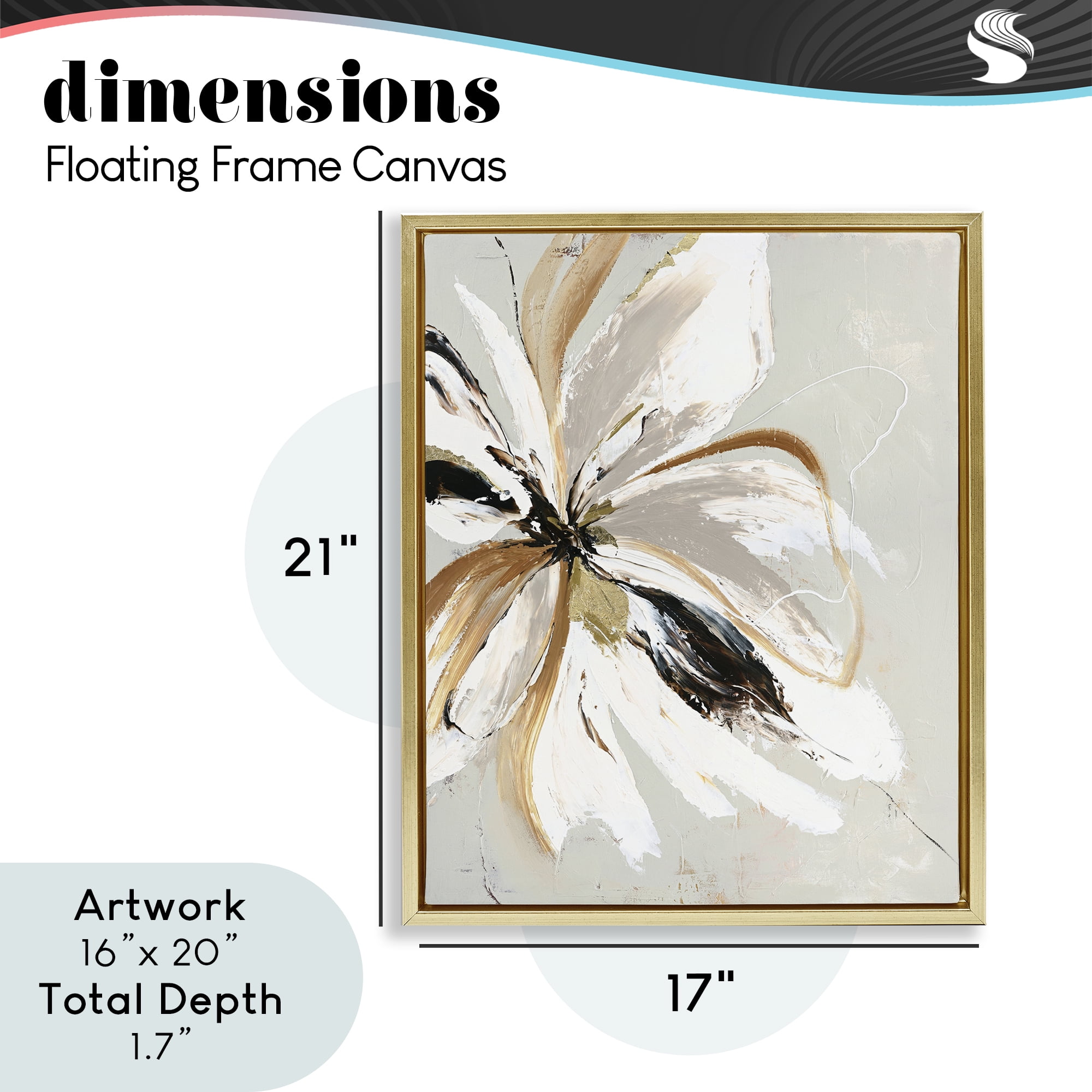 Expressive Cornelia Flower Gold Framed Floater Canvas Wall Art, design by Design Fabrikken