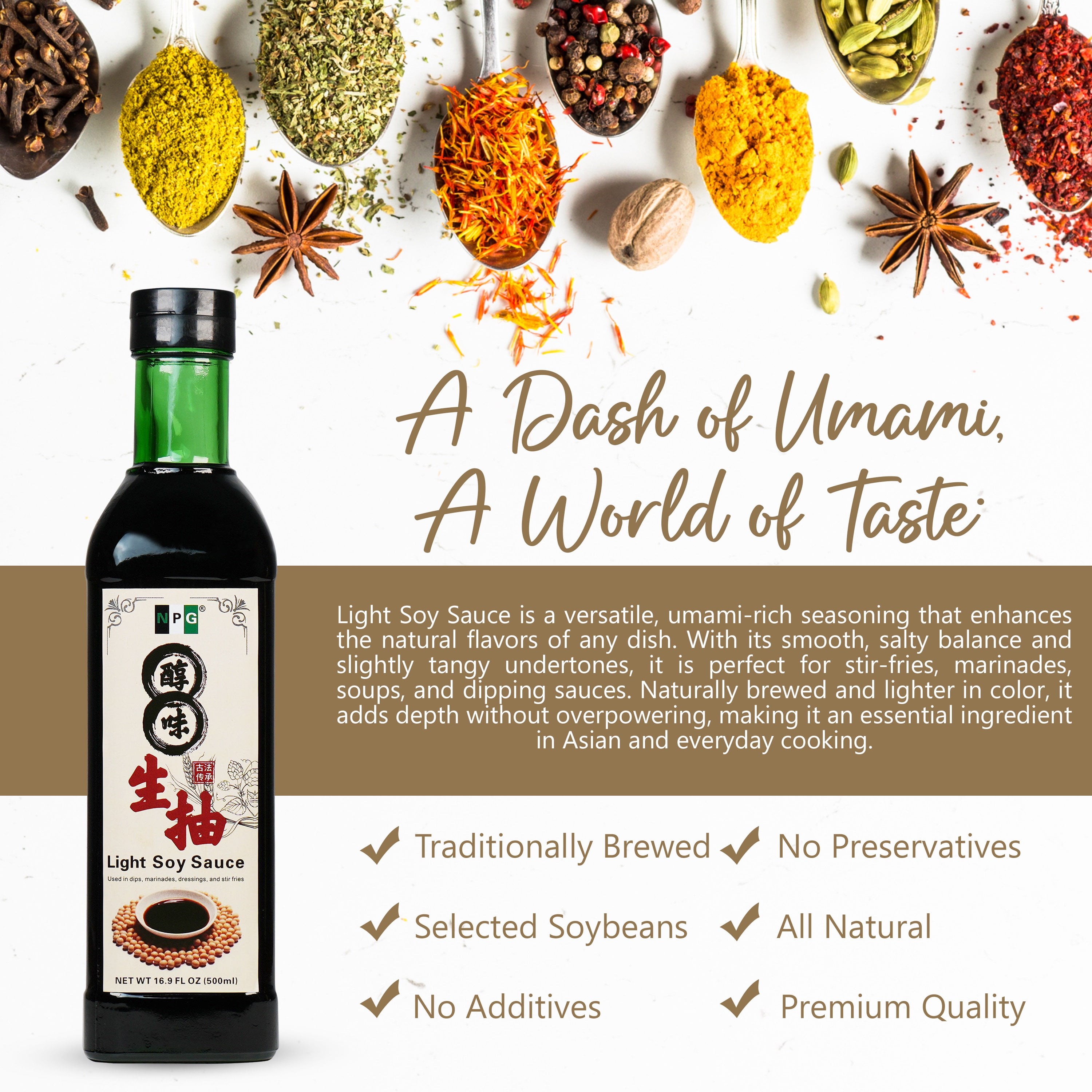 NPG Premium Tamari Light Soy Sauce 16.9 FL Oz (Pack of 2) , Sauces for Fish, Dumpling, Noodles, and Marinade Meat, Perfect Condiment for Japanese Sushi, Sashimi, Asian Stir Fry, Vegan Non-GMO